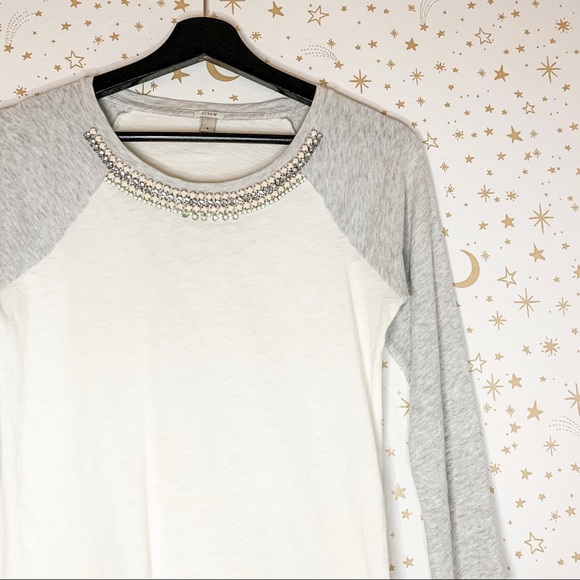 J. Crew Jewel Embellished Casual Baseball Long Sleeve Tee Size Small - Picture 5 of 7